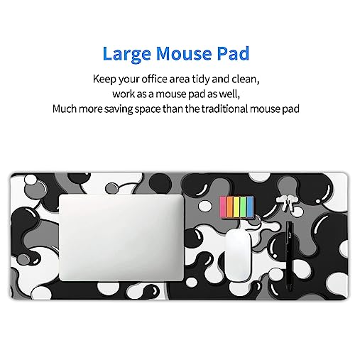 Black White Grey Mouse Pad XL Anime Cool Geometric Japanese Extended Desk Mat 80X30cm Non-Slip Rubber Base Stitched Edge Large Mousepad for Desk Gaming Laptop Desktop,31.5×11.8 Inch - color: Black-white, size: 31.5 x 11.8 inches