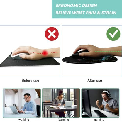 Mouse Pad with Wrist Support, Ergonomic Mouse Pad with Memory Foam Wrist Rest Cushion, Non-Slip Rubber Base Gaming Mice Pad for Home Office Computer Laptop, Flowers Grass - color: Flowers grass