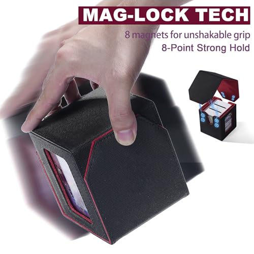Commander Dual Display Deck Box — Patented Design Holds 130 Double-Sleeved/100 Triple-Sleeved Cards, Includes 2 Thick Card Bricks & 2 Dividers, Multi-Function Storage Cas（Black Red） - color: Black/Red