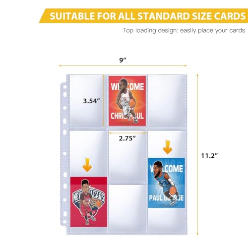 9 Pocket Page Protector, 400 Pack Trading Card Sleeve, Holds 7200 Cards，Baseball Card Sheets for 3 Ring Binder, for Skylanders, MTG, Coupon, Game Cards, Trading Cards, Football Cards - size: 400