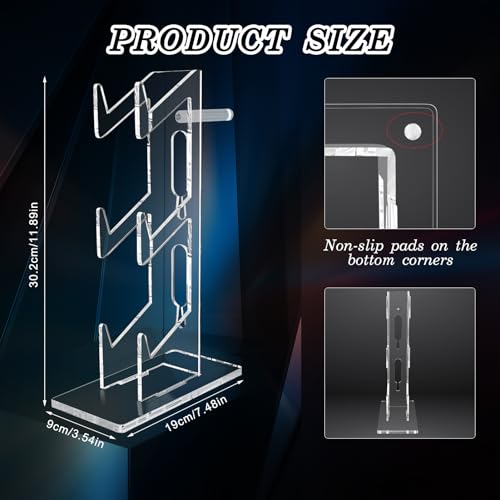 FYY Game Controller Holder 3 Tiers - Universal Dual Stand and Headphone Holder, Acrylic Clear Display Compatible With Nintendo Switch, Xbox, PS5, PS4 - Desk Mounts for Controllers - color: 3-Tier-Clear