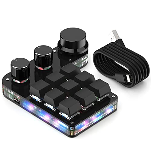 USB Mini Macro Mechanical Gaming Keyboard, Programming KeyPad with 3 Knobs, RGB LED KeyPad Macro Support One-Handed,OSU,One-Click Start DIY Hotkeys (9Key Wired) - color: 9Key Wired