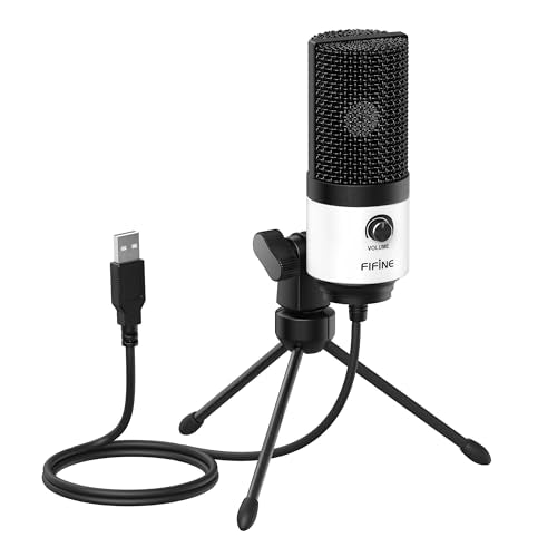 FIFINE K669 White USB Desktop Microphone for Recording, Online Meeting | Podcast Condenser Mic for Computer, Volume Knob, Metal Tripod Stand, Voice-Over, Vocals, Home Studio, YouTube - color: White