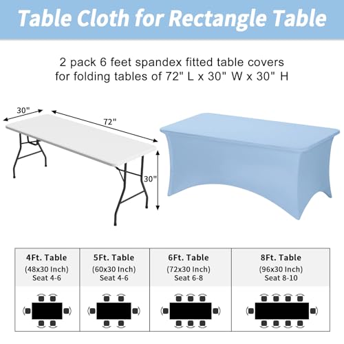 Fixwal Light Blue Stretch Table Cloth Rectangle 2 Pack 6Ft, Spandex Fitted Table Covers Washable for Party, Trade Show, Banquet, Wedding, Buffet - color: Light Blue, size: 6 Ft