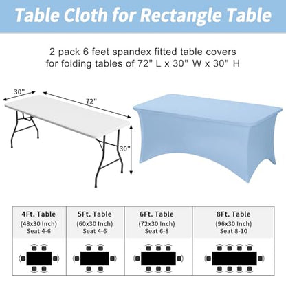 Fixwal Light Blue Stretch Table Cloth Rectangle 2 Pack 6Ft, Spandex Fitted Table Covers Washable for Party, Trade Show, Banquet, Wedding, Buffet - color: Light Blue, size: 6 Ft