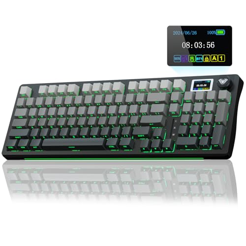 AULA S98 Pro Wireless Mechanical Keyboard with Screen & Knob,2.4GHz/USB-C/BT5.0 Hot Swappable Creamy Keyboard,Pre-lubed Linear Switches,Side Printed PBT Keycaps,RGB Backlit Gaming Keyboards - color: Side Printed Black