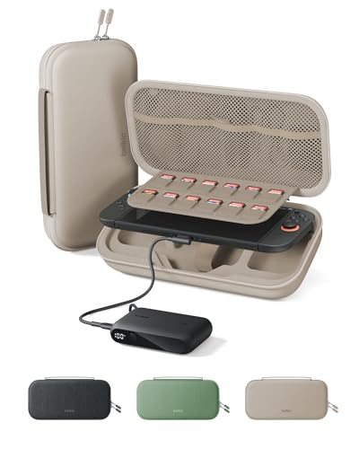 Belkin Nintendo Switch 2 Charging Case with 10000mAh Power Bank Charger 20W | Hard Shell Protective Carrying Case with Removable 10000mAh Power Bank, 12 Game Card Slot, AirTag Pocket, Travel Protection - color: Sand