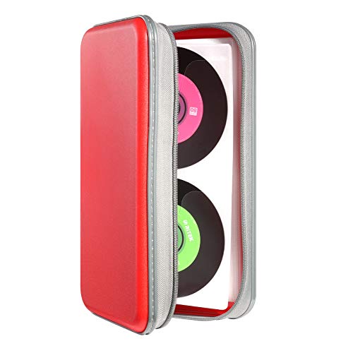 UENTIP CD Case,96 Capacity Hard Plastic DVD Case Holder for Car Home Travel | CD DVD Storage,Zipper Closure,Scratch-Resistant Sleeves,Stay Away Dust and Damp,Storage Music Video Gaming Discs Blu-ray - color: red