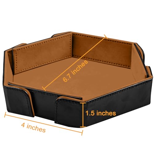 SIQUK Magnetic Folding Dice Tray Hexagon Dice Rolling Tray PU Leather Dice Trays Foldable Dice Holder Dice Rolling Mat Storage Box for D&D RPG Dice Games, Camel - color: Camel