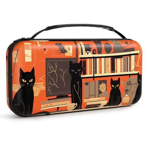 NPOOYI Carrying Case for Nintendo Switch OLED 2021/2017, Hard Shell Cover | Hard Shell Protective Switch Case, Portable Travel Storage Bag with Pockets and Game Holder for Console Joy-Con & Accessories - color: Orange Cat
