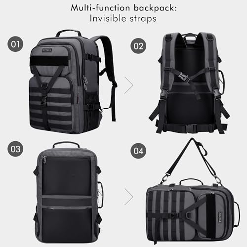 WITZMAN Travel Backpack for Men 45L Convertible Bag Fits 17" Laptop | Large Nylon Carry on Luggage Bag, 3 in 1 Laptop Backpack Airline Approved, For Weekend Getaway, Overnight Trip, B688 Grey - color: Silvery Grey