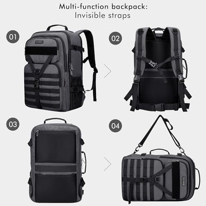 WITZMAN Travel Backpack for Men 45L Convertible Bag Fits 17" Laptop | Large Nylon Carry on Luggage Bag, 3 in 1 Laptop Backpack Airline Approved, For Weekend Getaway, Overnight Trip, B688 Grey - color: Silvery Grey