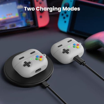 Delidigi Retro Gaming Case Compatible with Samsung Galaxy Buds 3 FE (2025)/Pro and Galaxy Buds 3（2024,Silicone Game Console Style Earbuds Case Accessories with Carabiner and Cleaning Kit - color: Light Grey, size: Galaxy Buds3 FE (2025)/Buds3/Buds3 Pro