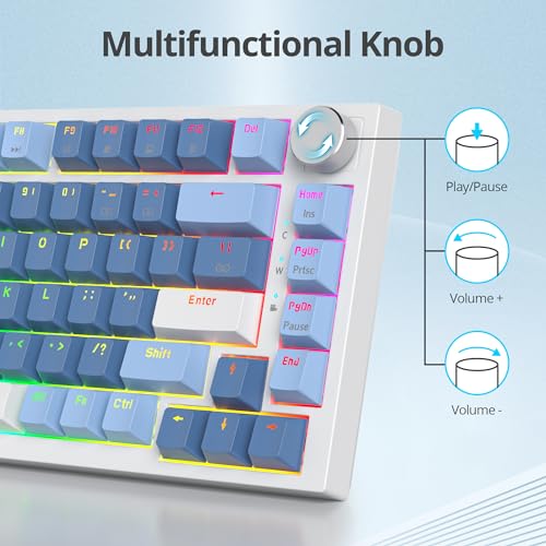 Guffercty kred 75% Percent Blue Keyboard Gasket Mount with Knob, Hot-swappable RGB Wired Mechanical Gaming Keyboard Programmable for Mac/Win (82 Sea Fog Blue) - color: GASKET 82 Sea Fog Blue