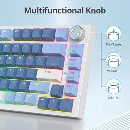 Guffercty kred 75% Percent Blue Keyboard Gasket Mount with Knob, Hot-swappable RGB Wired Mechanical Gaming Keyboard Programmable for Mac/Win (82 Sea Fog Blue) - color: GASKET 82 Sea Fog Blue
