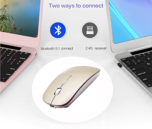 PeiBO Bluetooth 5.2 Wireless Mouse, Gold, Rechargeable, Ergonomic Design, Compatible with Laptops and Tablets - color: GOLD