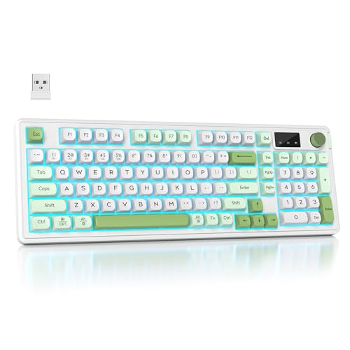 RGB Mechanical Feel Membrane Wireless Keyboard, Wired/Bluetooth/2.4G Silent ABS Ball Cap Gasket Structure Gaming Office Keyboard for PC/Mac/Win(White Green) - color: White green
