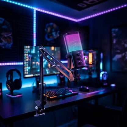 M7 USB Gaming Microphone with Boom Arm - Professional RGB Condenser Mic for PC/PS5 - Triple-Knob Control (Mic Gain, Headphone Vol, Monitor Mix) - Zero Latency Streaming Kit Mic Black - color: M7 arm stand