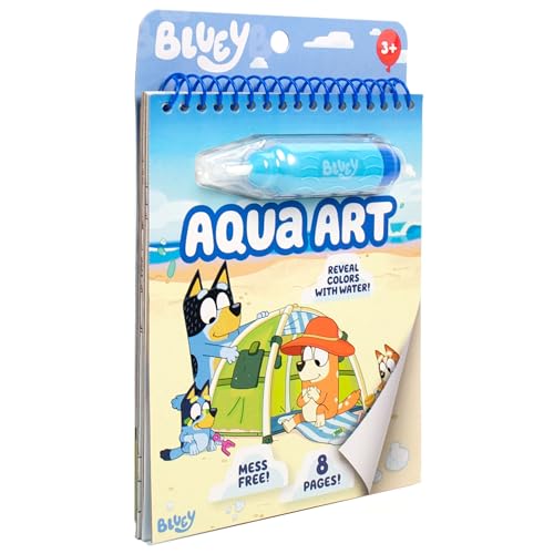 Horizon Group USA Bluey Aqua Art - Reusable Water Reveal Activity Pages With Water Pen for No-Mess Drawing and Coloring - style: Bluey