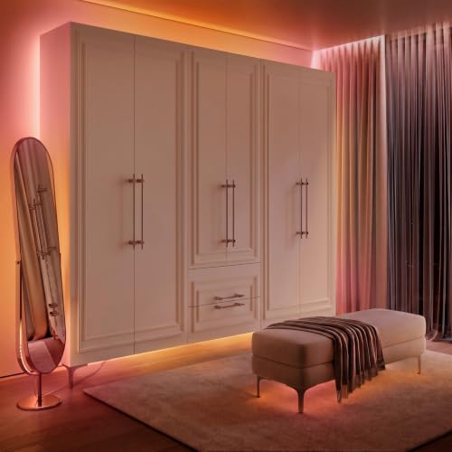 LED Backlight for Wardrobe & Closet, 26.2ft Multicolor + Tunable White LED Strip Lights with App & Remote, Music Sync Dimmable Bias Lighting, Standoff Mount Kit (4 Mounting Options) - color: Multicolor + Tunable White, size: Wardrobe & Closet