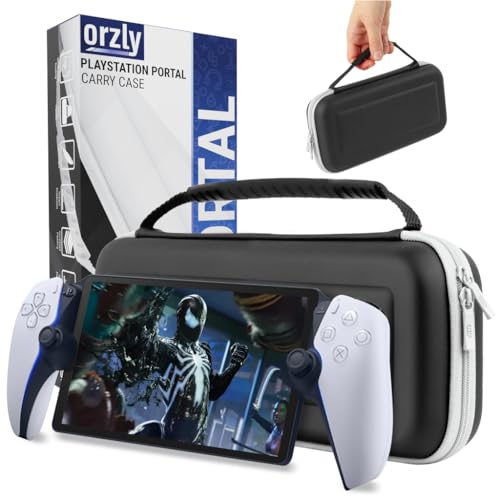 Orzly Carry Case designed for Playstation Portal remote player for PS5 Console holds accessories, Travel and Storage Protection for headset charger and more BLACK/WHITE - Gift box edition - color: Black