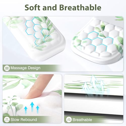 EYROZILL 3 in 1 Ergonomic Mouse Pad and Keyboard Wrist Rest, Cute Mouse Pad with Wrist Support Massage Design, Non-Slip Wrist Pad for Mouse, Desk Mouse Set (Green Plant) - color: Green Plant