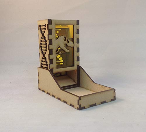 T Rex Fossil Mini Dice Tower v1 Yellow Acrylic Window Laser Cut MDF Unique Gift
