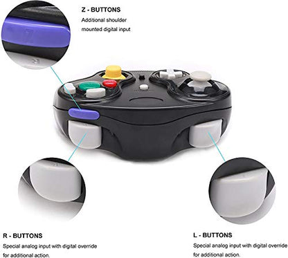 Wireless Game Cube Controller, 2 Pieces 2.4G Wireless Classic Gamepad with Receiver Adapter for Wii Game Cube NGC GC (Black and White) - color: Black and White