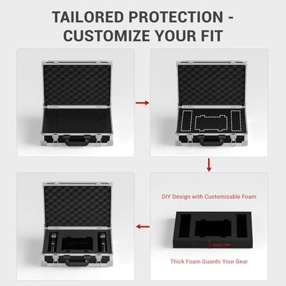 Phenyx Pro Medium Storage Case with Customizable Pre-Diced Foam PCSE-M | Aluminum Alloy Frame, Protective Gear Storage, Wireless Mic Systems, Equipment Transport - size: Medium (44.5*12.5*35cm)