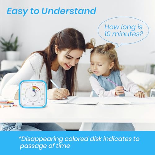Rainbow Visual Timer for Kids, 60-min Countdown Timer, Blue | Protective Case, No Ticking, Mute and Ringing Alarm Available, Time Management Tool, Low Power Reminder, for Study,Game,Work - color: Blue Rainbow