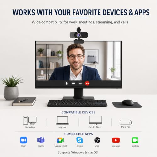 1080P Webcam with Microphone and Physical Privacy Cover, Noise Cancelling USB Web Camera, Auto Light Correction, Plug and Play, Wide Angle PC Camera for Zoom, Online Class, Laptop/Desktop - style: mirror plate-1080p
