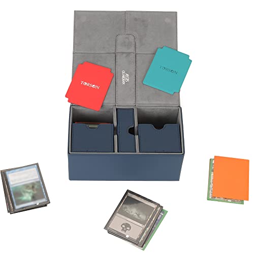 AEGIS GUARDIAN Card Deck Box for MTG with 3 Tray Commander Deck Box Hold 200+ Double Sleeved Cards, PU Leather 7 Strong Magnets Card Storage Box Deck Game Case for TCG CCG, Blue - color: 2-3