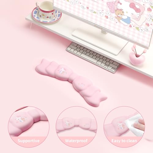 Kuitmor Memory Foam Bowknot Wrist Rest,Non-Slip Rubber Base Keyboard Wrist Rest for Gaming,or Home Office Work - FlowerCat