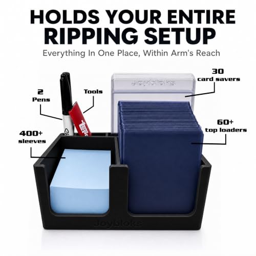 Card Ripping Station Caddy, Toploader Dispenser & Penny Sleeve Holder | One-Handed Top Loaders Penny Sleeves Card Saver Holder w/ Anti-Slip Base, Holds 60+ Toploaders & 400+ Sleeves - color: Card Ripping Station