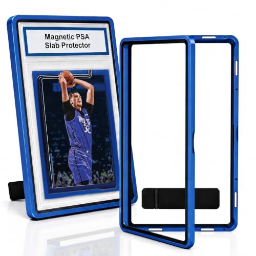 PSA Slab Case with Stand for Collectors - Premium Display & Storage Fits for 35PT PSA, CGC, CSG Cards, Heavy Duty Tempered Glass & Aluminum, Secure 9-Point Magnetic Lock, Waterproof Protector - color: Dark blue