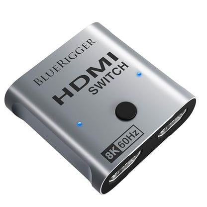 BlueRigger 8K HDMI Switch (8K 60Hz, 2 in 1 Out, 2 Port Ultra HD Switcher, 48Gbps Manual HDMI Selector Hub, HDR10+, Dolby Atmos) - Compatible with PS5, Xbox, Apple TV, Nintendo Switch, HDTV, Laptop