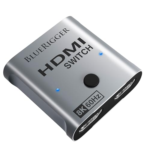 BlueRigger 8K HDMI Switch (8K 60Hz, 2 in 1 Out, 2 Port Ultra HD Switcher, 48Gbps Manual HDMI Selector Hub, HDR10+, Dolby Atmos) - Compatible with PS5, Xbox, Apple TV, Nintendo Switch, HDTV, Laptop
