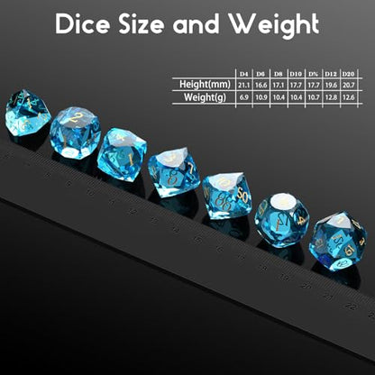 DNDND 7-Piece Glass Dice Set - Multifaceted Blue RPG Dice Set for DND, Tabletop Gaming, Collectors | Premium Gift Box & Durable Design (Blue) - color: Blue
