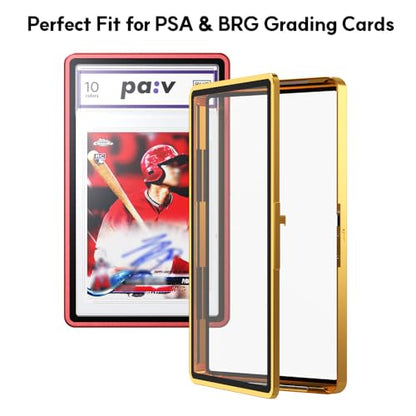 PAV PSA Snap Case –Premium Aluminium PSA Slab Protector with UV-Resistant Tempered Glass Display - Graded Guard Case for Standard 35PT PSA Slabs with Button Lock, Magnetic Stack Design - color: Metallic Gold