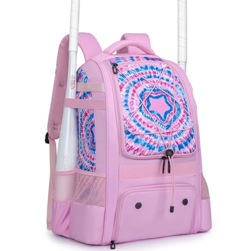 KAVIGOR Baseball Bag for Youth | Softball Backpack 50L Large Capacity with Shoe Compartment and 4 Bat Holders | Nova Flare Series - color: Pink