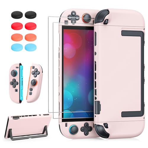 FYOUNG Switch 2 Protective Case&Screen Protector Set, Dockable Cute Cover | Hard Shell for Nintendo Switch 2 2025 Console Accessories,Travel-Friendly,Kickstand Cutouts(Light Pink, for Switch 2 7.9inch) - color: Light Pink, size: for switch 2 7.9inch