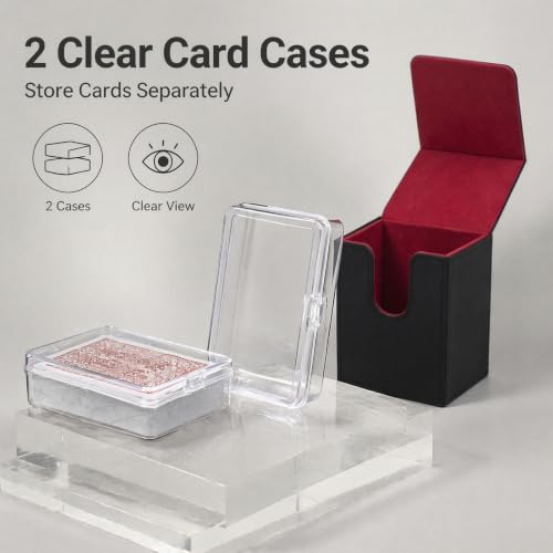 Playing Card Storage Box with 2 Small Plastic Card Cases, PU Leather Deck Box with Magnetic Closure, Portable Poker Card Holder for Standard Playing Cards, Game Cards, Tabletop Games