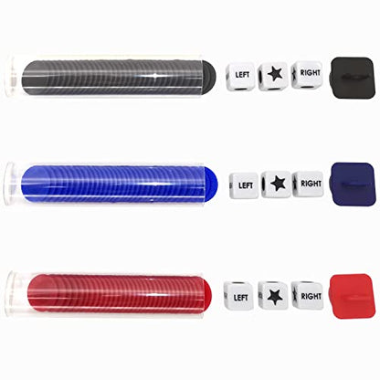 Ahoper Right Left Center Dice Game Prime Set Bundle with 3 Dices + 36 Chips. Round Tube Storage is Very Convenient for Travel. Easy to Store, Carry Around. (3 Pack) - color: 3 Pack