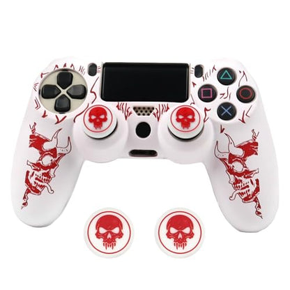RALAN Horned Skull Head Design Controller Skin Cover with 2 Thumb Grips Compatible with PS4/Playstation 4 Slim/Pro Controller - color: Horned Skull White Red