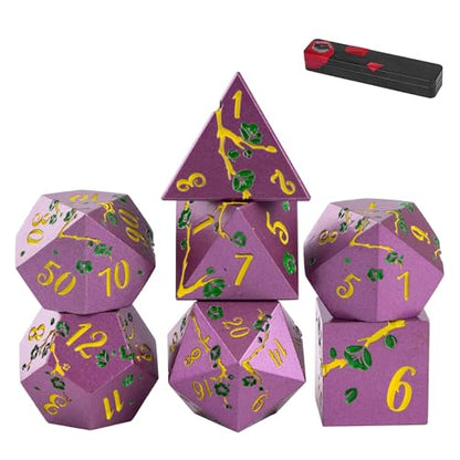 UDIXI DND Metal Dice Set Purple, Flower Solid Metal RPG Dice Set for D&D | Green Flower, Metal Case Packaging, Heavy Metal Dice, D&D Gift, for Dungeons and Dragons Role Playing Games Tabletop Games - color: Purple-yellow