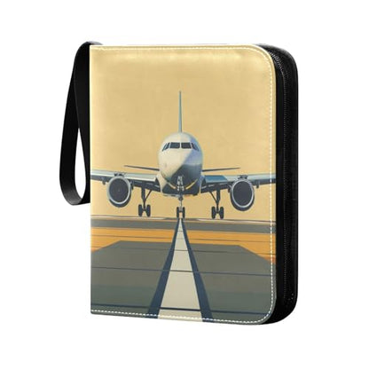 Airplane Airport Card Binder, 4 Pocket Trading Card Holder with 50 Removable Sleeves, Zipper Card Binder Fits 400 Cards, Collection Card Storage Case Album Book Gifts - color: Airplane
