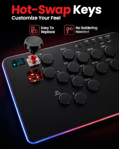DOYOKY Leverless Controller for PC/PS4/PS3/Switch/Steam Deck | Leverless Arcade Stick, 16-Button Fight Stick with Reinforced USB-C, OLED Display, Hot-Swappable Switches, SOCD, Turbo & RGB