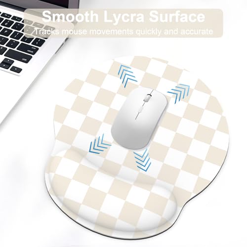 Ergonomic Mouse Pad with Wrist Rest and Keyboard Wrist Rest, Mousepad and Keyboard Pad, Non-Slip Rubber Base, Pain Relief, Mouse Pad with Wrist Support for Gaming, Computer, Office, Beige Checkered - color: Beige Checkered
