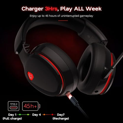 AOC 2.4GHz Wireless Gaming Headset for PS5, PS4 Fortnite & Call of Duty/FPS Gamers, PC, Switch, Bluetooth 6.0 Gaming Headphones with Noise Canceling Mic, 7.1 Virtual Surround, 45Hr Battery -BlackRed - color: Blackred