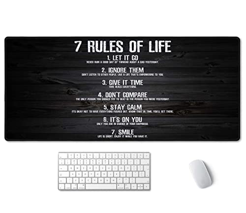 SSOIU 7 Rules of Life Motivational Quotes Mouse Pad 35.5 X 15.7 Inch XXL Full Desk Mousepad Extended Large Non-Slip Rubber Base Waterproof Big Keyboard Mat with Stitched Edges for Gaming and Office - color: 7 Rules of Life